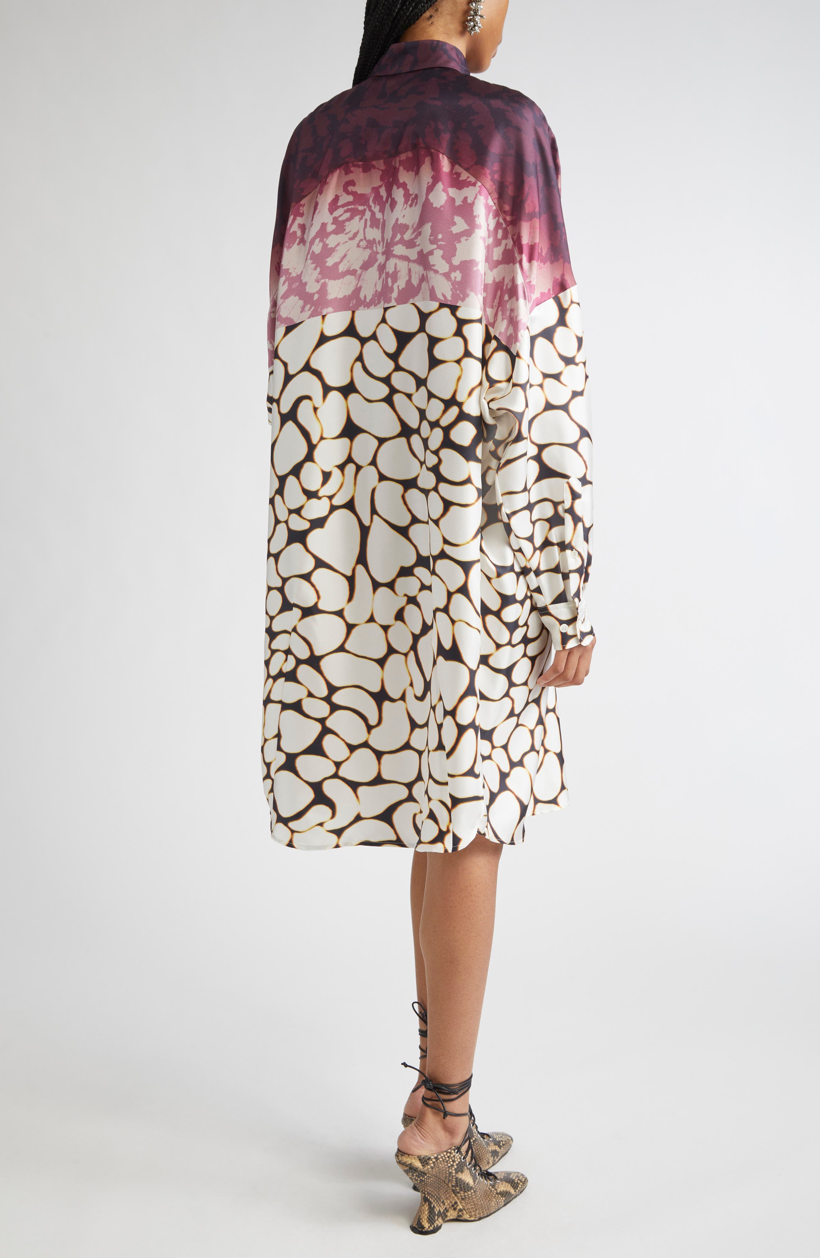 Mixed Print Oversize Silk Shirtdress - image 2