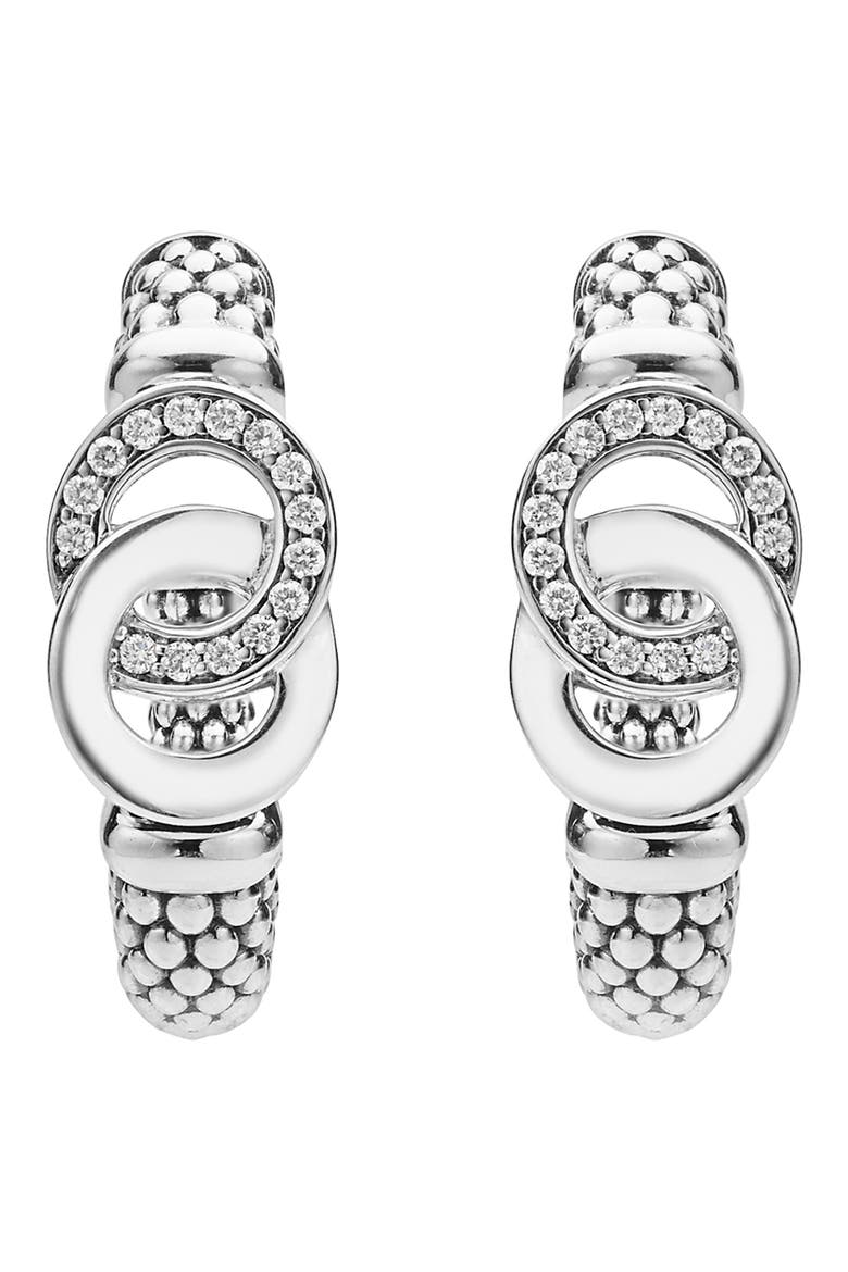 Signature Caviar Interlocking Diamond Hoop Earrings, Alternate, color, SILVER