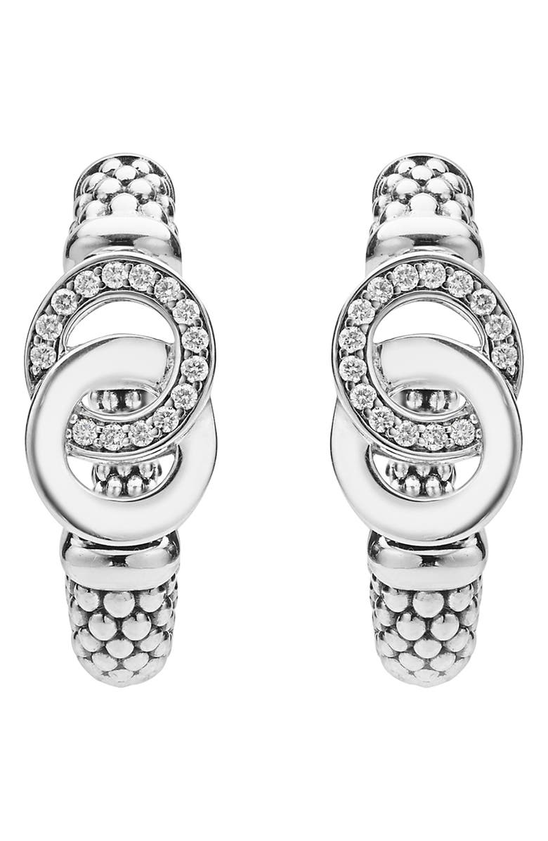 LAGOS Signature Caviar Interlocking Diamond Hoop Earrings, Alternate, color, Silver
