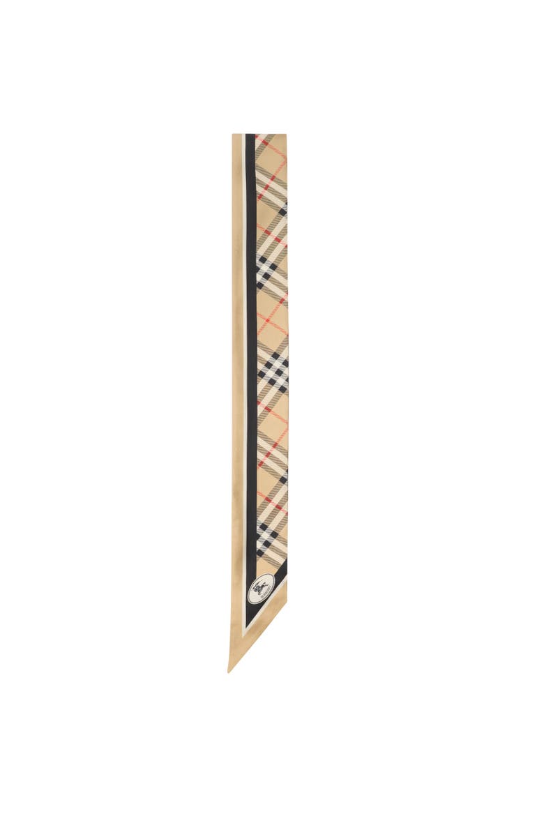 Skinny Check Silk Scarf, Alternate, color, Sand beige