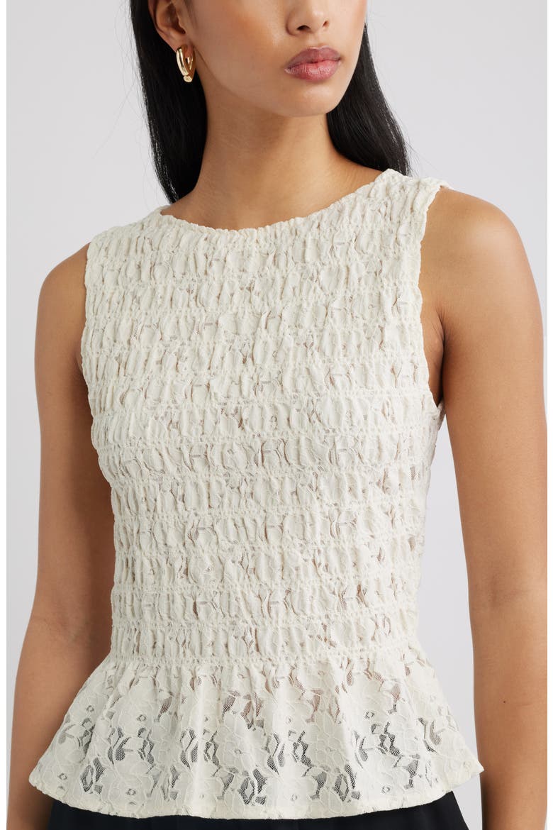 Smocked Lace Peplum Top, Alternate, color, IVORY
