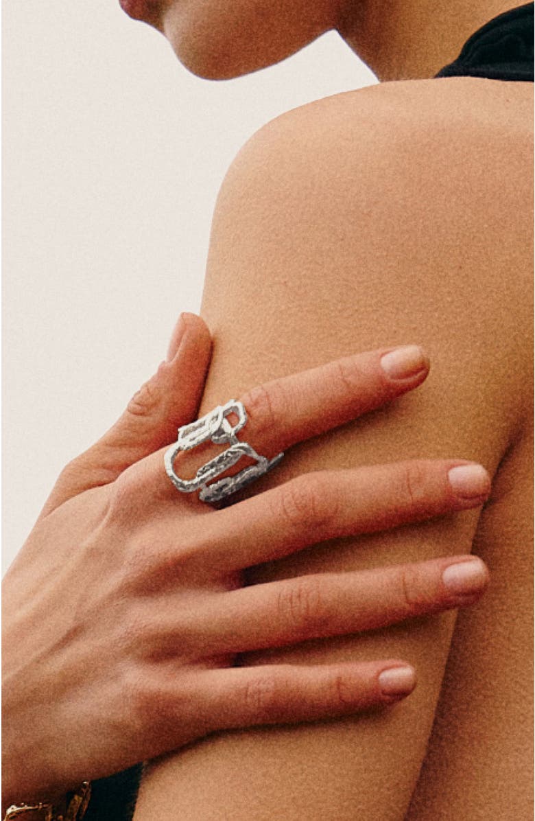 RETRO CHIC Roman Arc Ring, Alternate, color, Silver