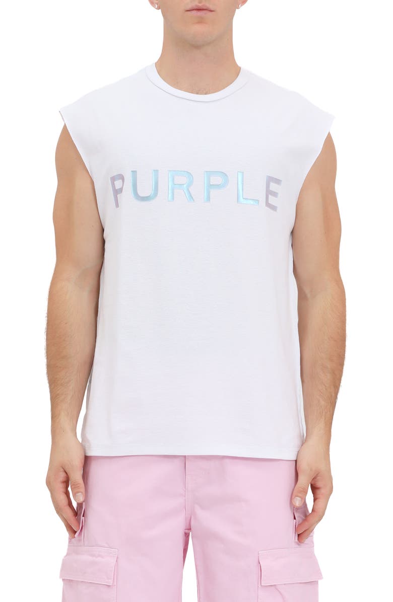 PURPLE BRAND Textured Jersey Sleeveless Graphic T-Shirt, Main, color, White