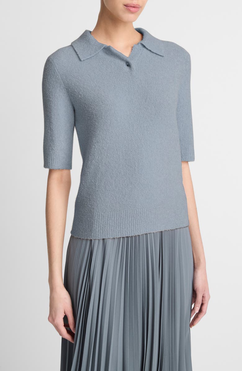 Vince Bouclé Short Sleeve Silk Blend Polo Sweater, Alternate, color, Lake Stone