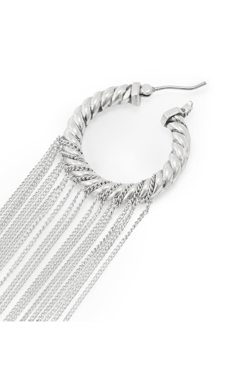 AllSaints Chain Fringe Hoop Earrings, Alternate, color, Rhodium