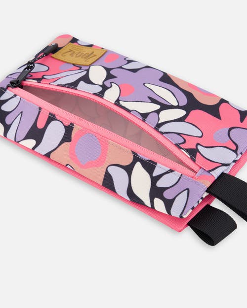 Deux Par Deux Double Pencil Case Retro Flower In Black