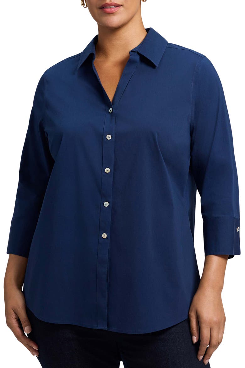 Mary Non-Iron Stretch Cotton Button-Up Shirt, Main, color, NAVY