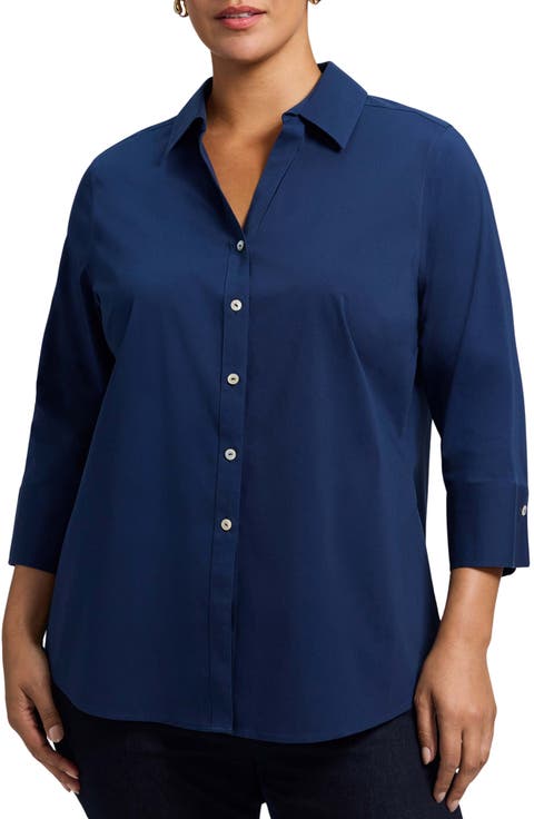 Mary Non-Iron Stretch Cotton Button-Up Shirt (Plus)