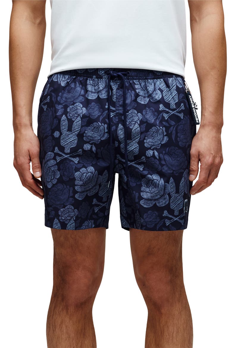 Rowen Print Swim Trunks, Main, color, EVENING BLUE