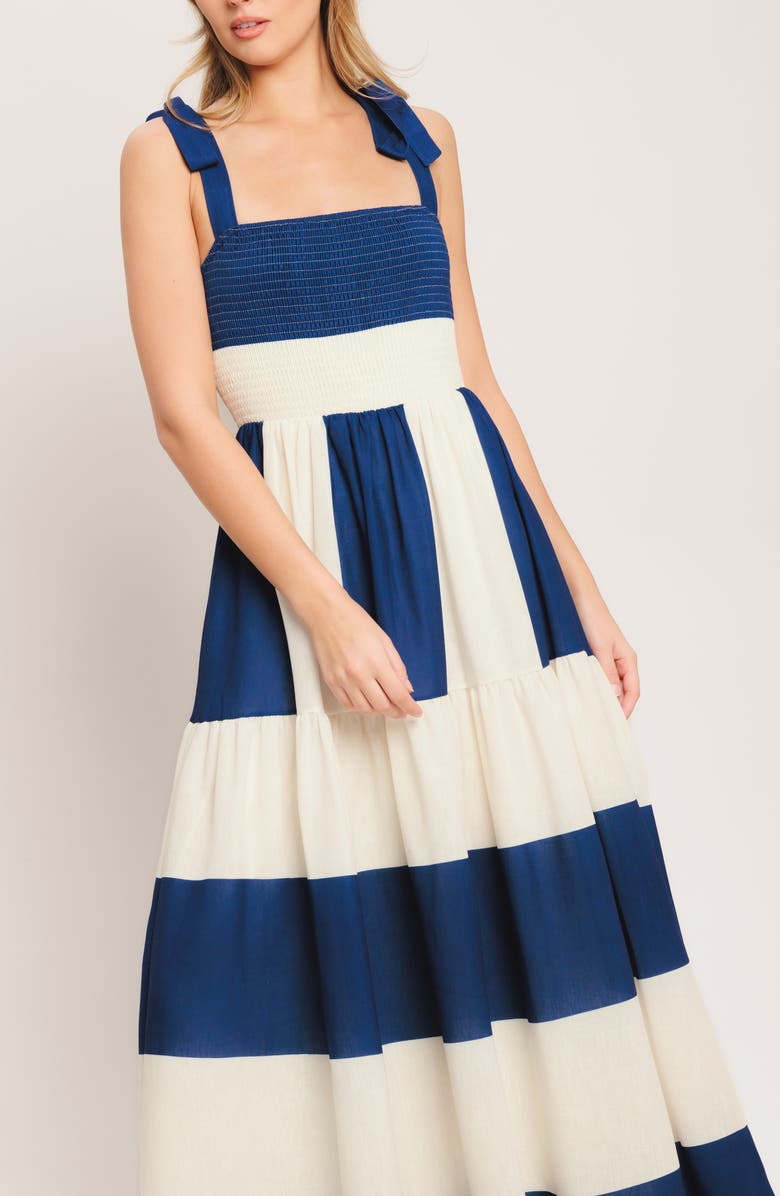 FLYING TOMATO Stripe Fit & Flare Maxi Dress, Alternate, color, Off White/ Blue