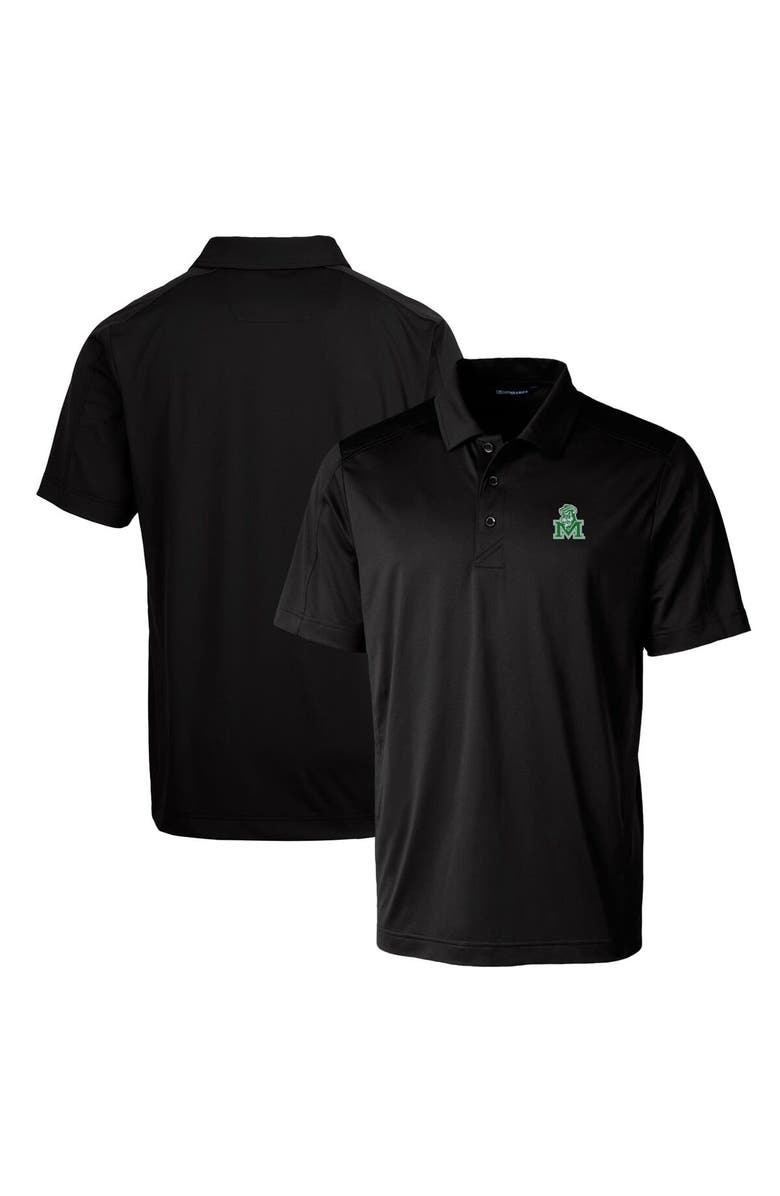 Cutter & Buck Black Marshall Thundering Herd Primary Team Logo Prospect Textured Stretch Polo, Alternate, color, Black