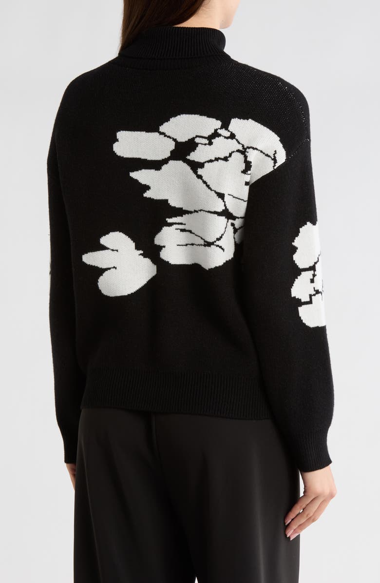 Ellen Tracy Floral Turtleneck Sweater, Alternate, color, Black