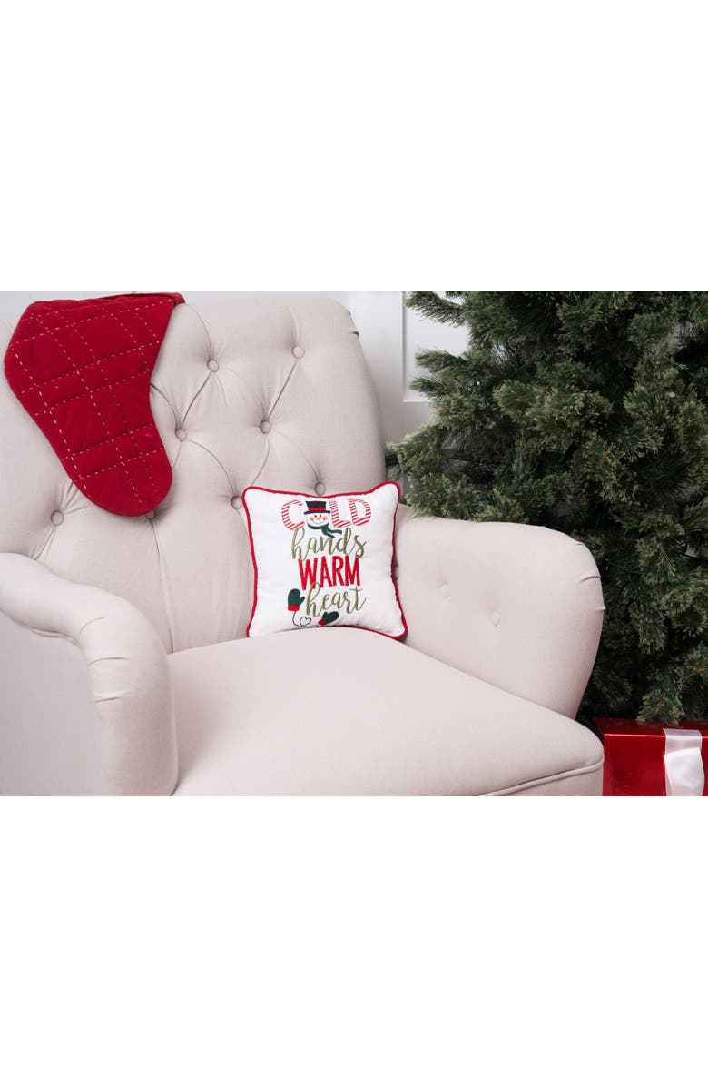 C&F Home Snowman "Cold Hands Warm Heart" Embroidered Accent Pillow, 10" x 10", Alternate, color, White