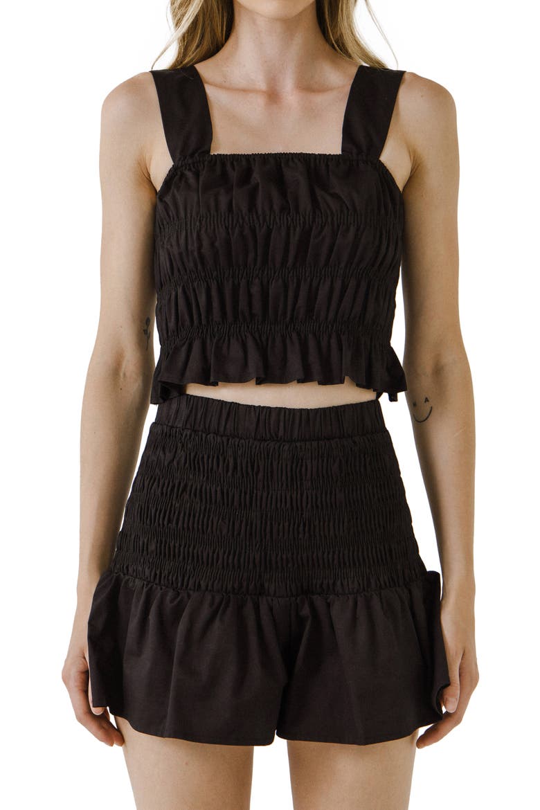 Smocked Ruffle Top, Main, color, BLACK