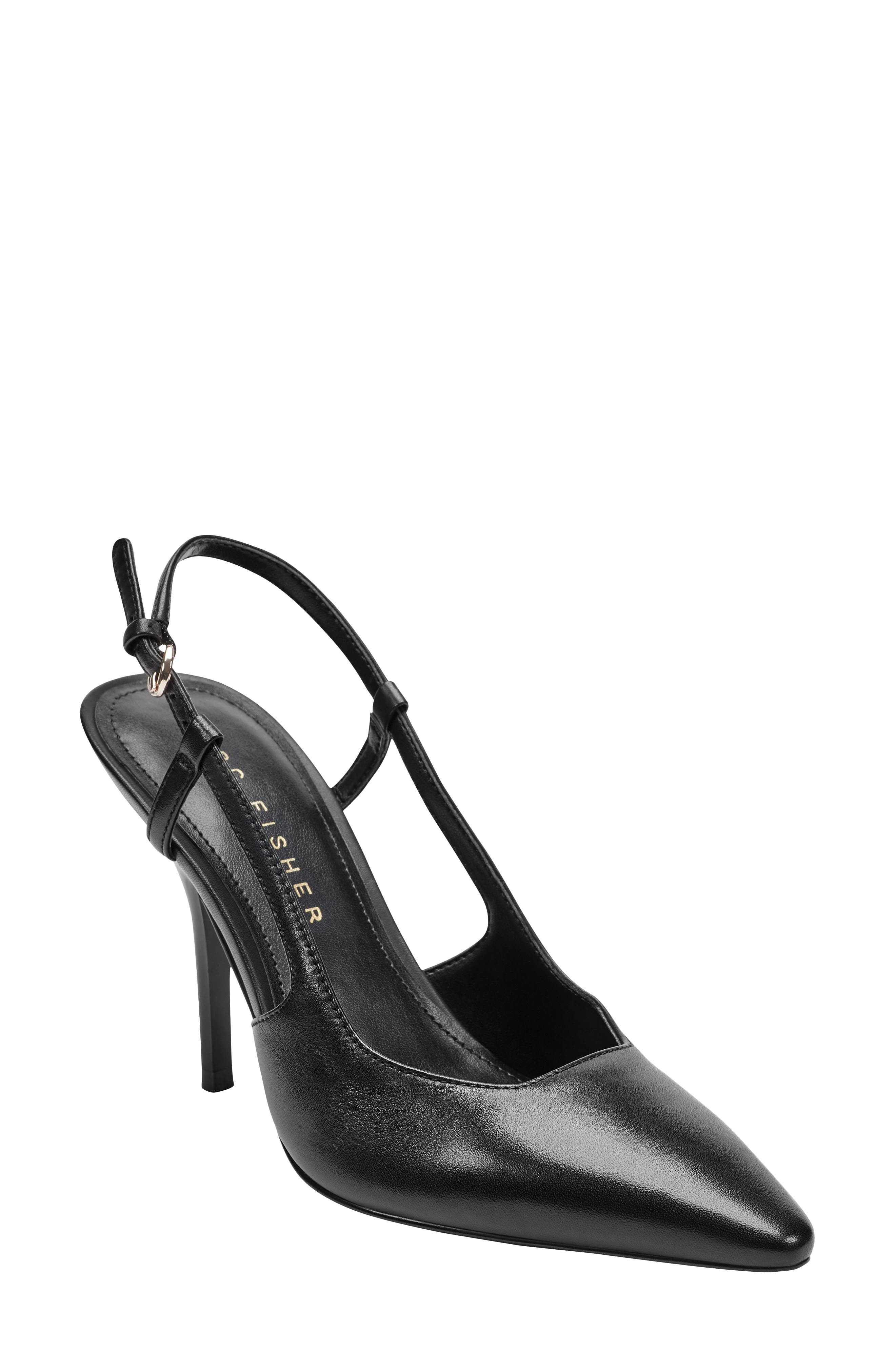 Marc Fisher LTD Torry Slingback Pointed Toe Pump, Main, color, Black Leather