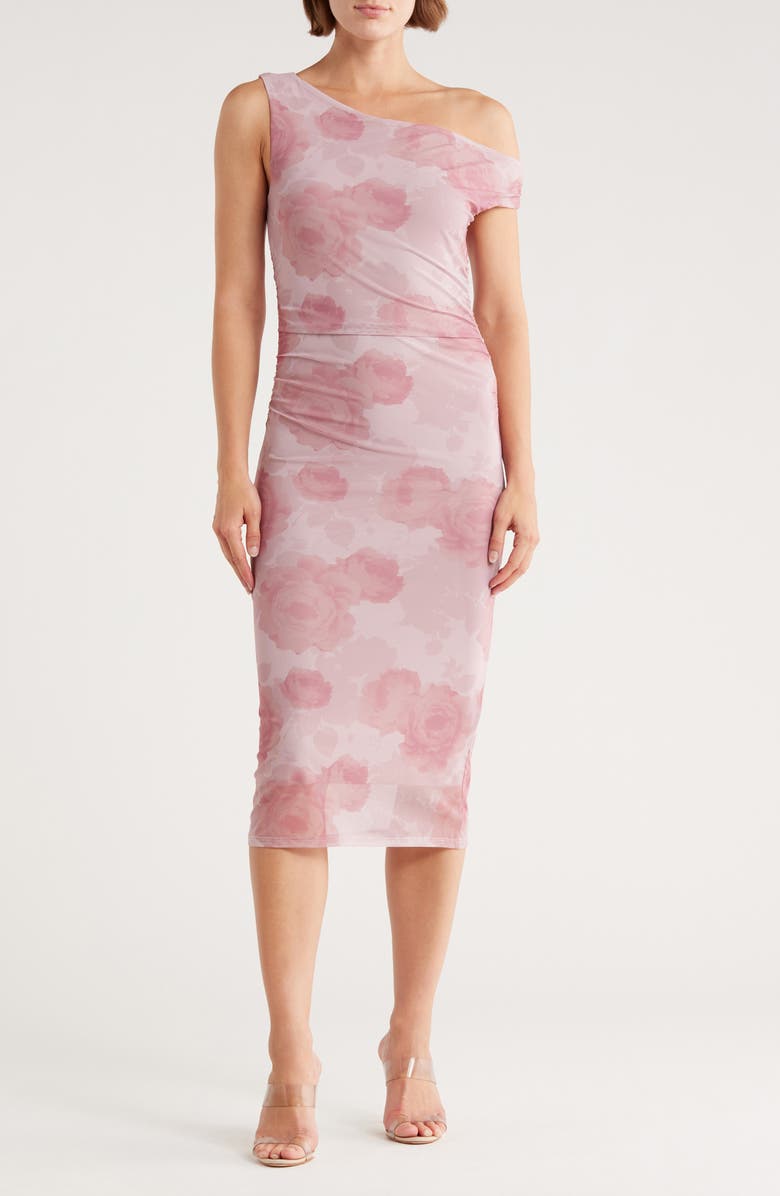 Madden Girl Asymmetric One Shoulder Midi Dress, Main, color, Mauve Combo