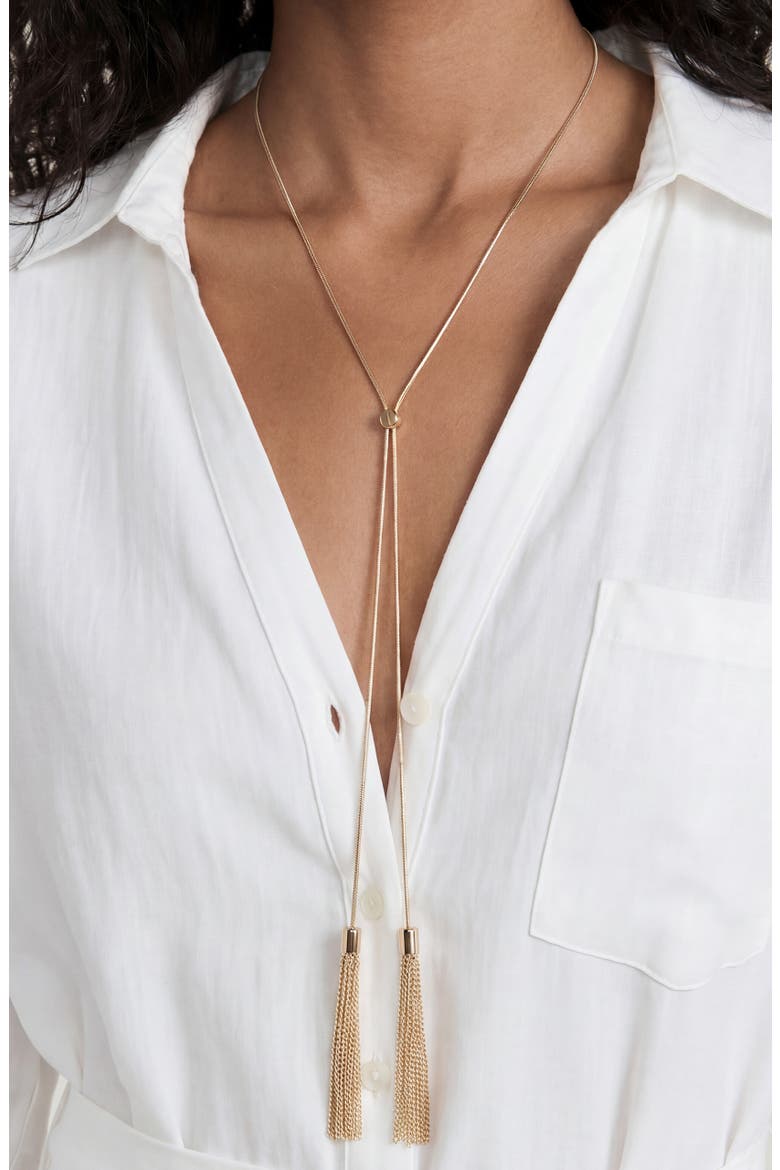 Double Chain Tassel Bolo Necklace, Alternate, color, GOLD