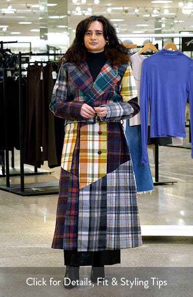 AZALEA WANG Cadault Plaid Patchwork Trench Coat | Nordstrom