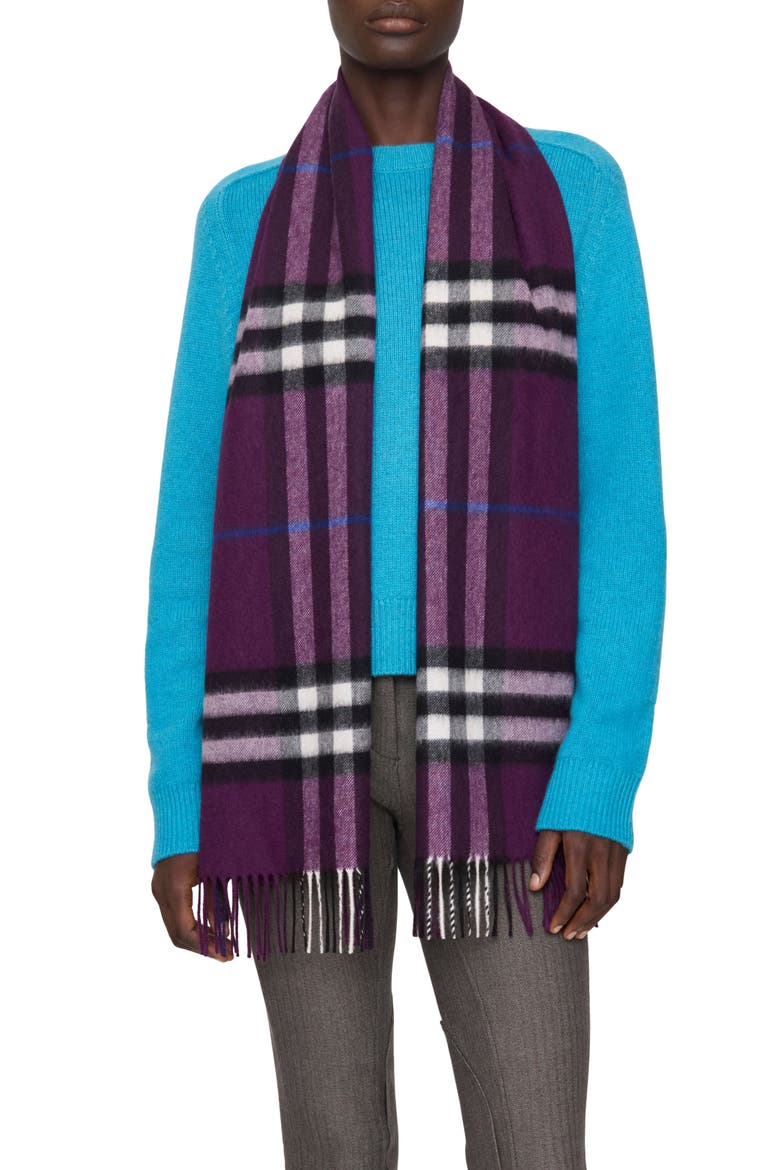 Giant Check Cashmere Scarf, Alternate, color, PANSY PURPLE