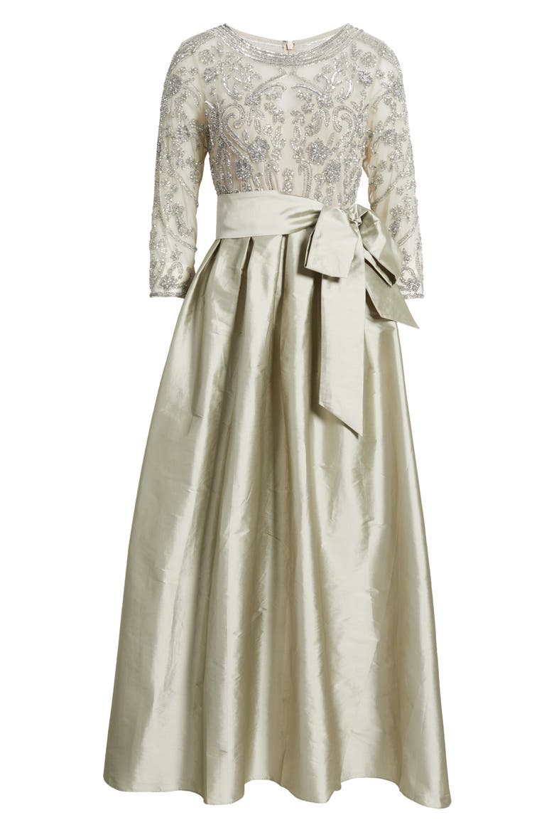 Beaded Illusion Neck Taffeta Cocktail Dress, Alternate, color, SILVER