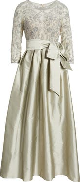 Pisarro Nights Beaded Illusion Neck Taffeta Cocktail Dress