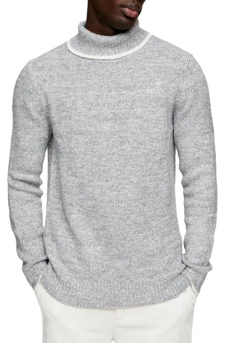 Tipped Roll Neck Sweater, Main, color, GREY