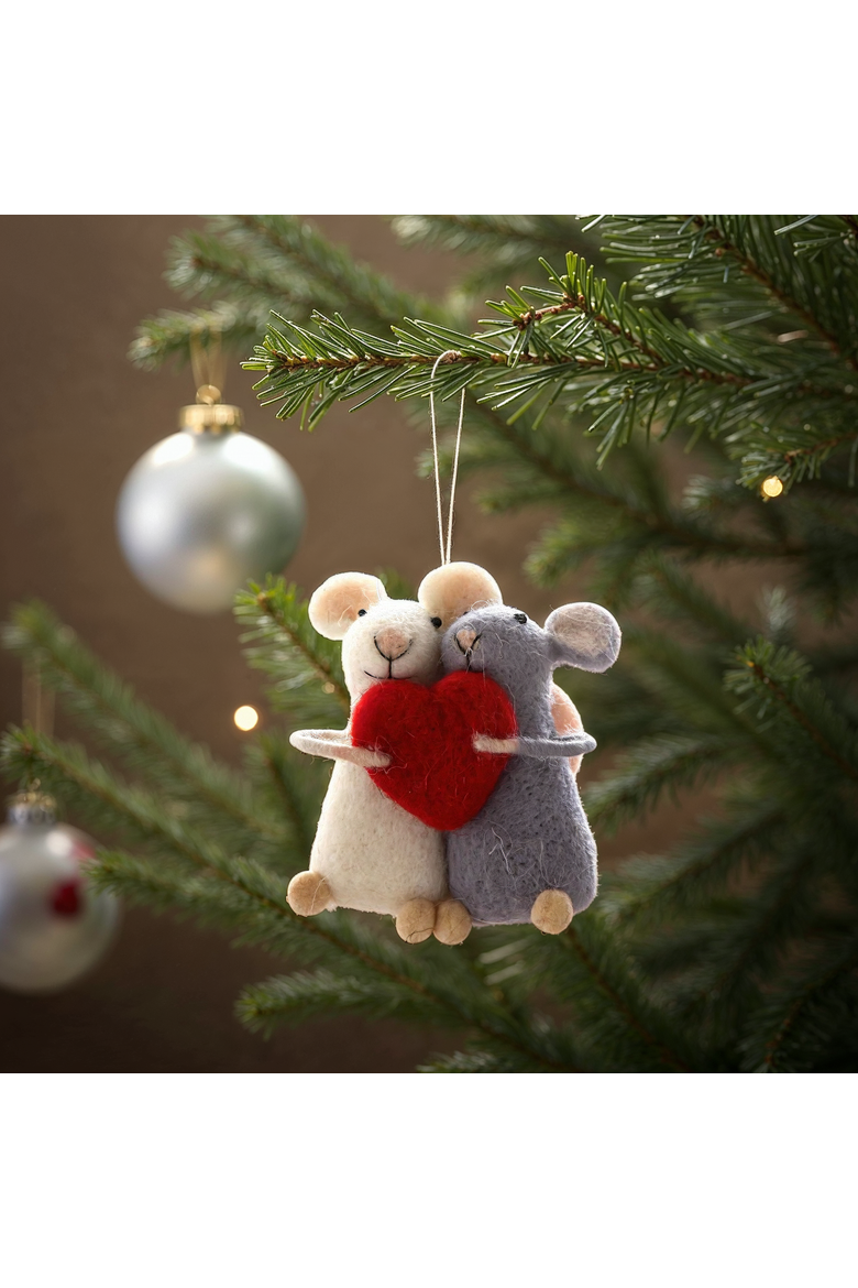 Wool Felt Mice Holding Heart Ornament, Alternate, color, Multicolor