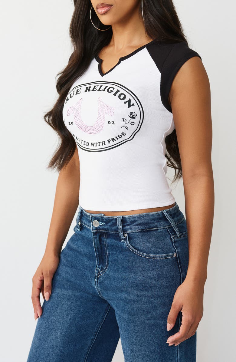True Religion Rose Baby Tee, Alternate, color, Jet Black / Optic White