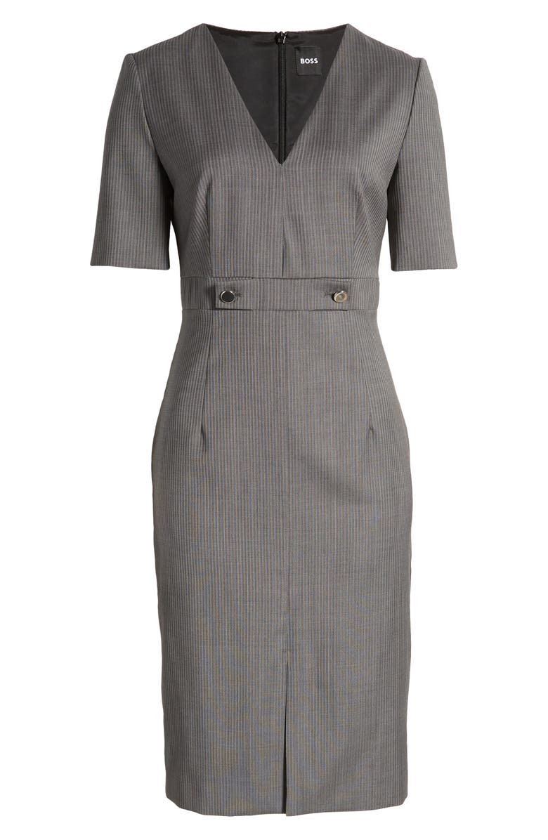 BOSS Danorla Pinstripe Virgin Wool Sheath Dress, Alternate, color, 