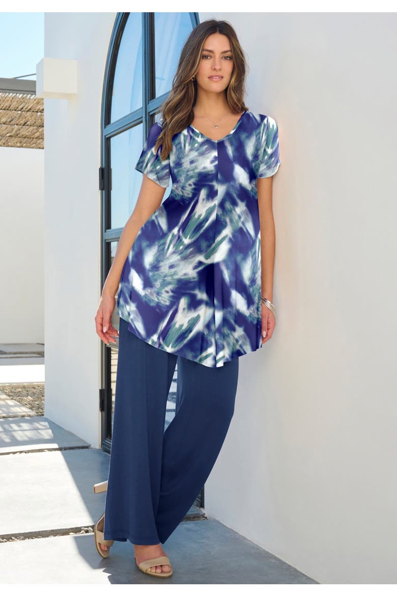 Plus Size Ultra Drape V-Neck Swing Tunic Top, Alternate, color, EVENING BLUE