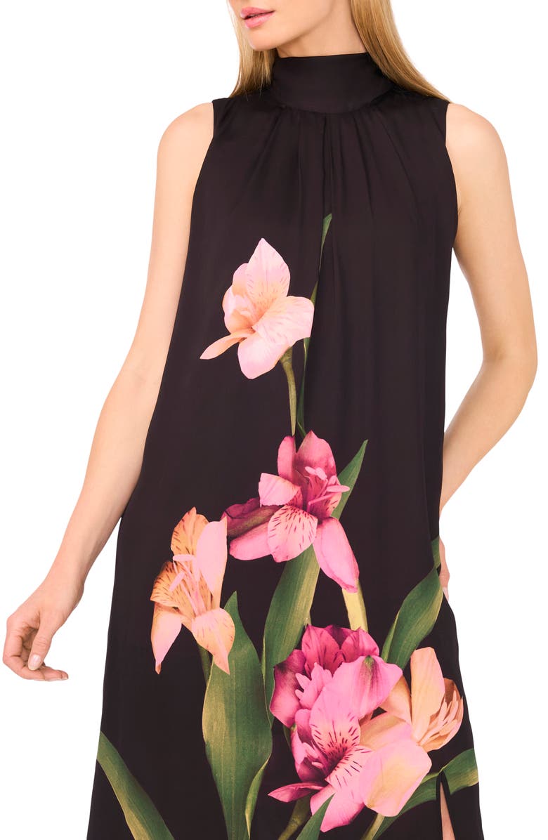 Ted Baker Placed Floral Bow Back Dress, Alternate, color, Rich Black