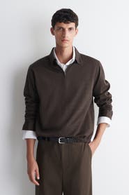 COS Checked Cotton Jacquard Zip-Up Polo Shirt