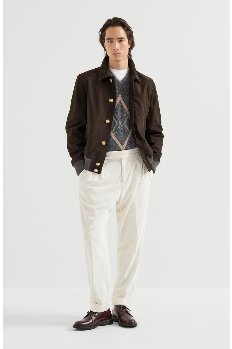 Nubuck Shirt-style Bomber Jacket With Cashmere Inserts And Metal Buttons, Alternate, color, Rust Brown