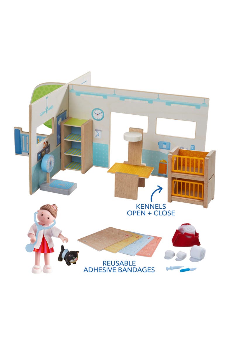 HABA Little Friends Veterinary Clinic Play Set - 4 Detailed Rooms with 1 Vet Figure, Kitten, Kennels and Accessories, Alternate, color,