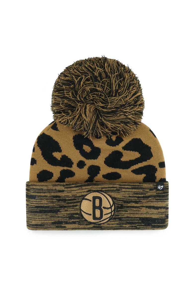 Women's '47 Leopard Brooklyn Nets Rosette Cuffed Knit Hat with Pom, Main, color, Leopard