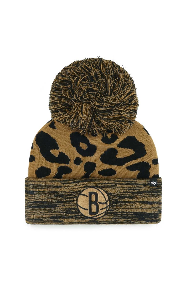 '47 Women's '47 Leopard Brooklyn Nets Rosette Cuffed Knit Hat with Pom, Main, color, Leopard