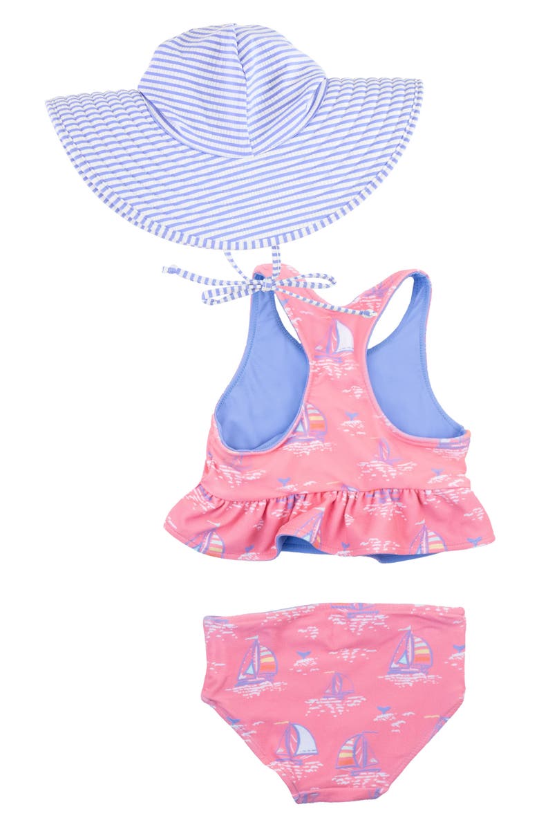 RuffleButts Pink Seas the Day Reversible Two-Piece Swimsuit with Sun Hat, Alternate, color, 