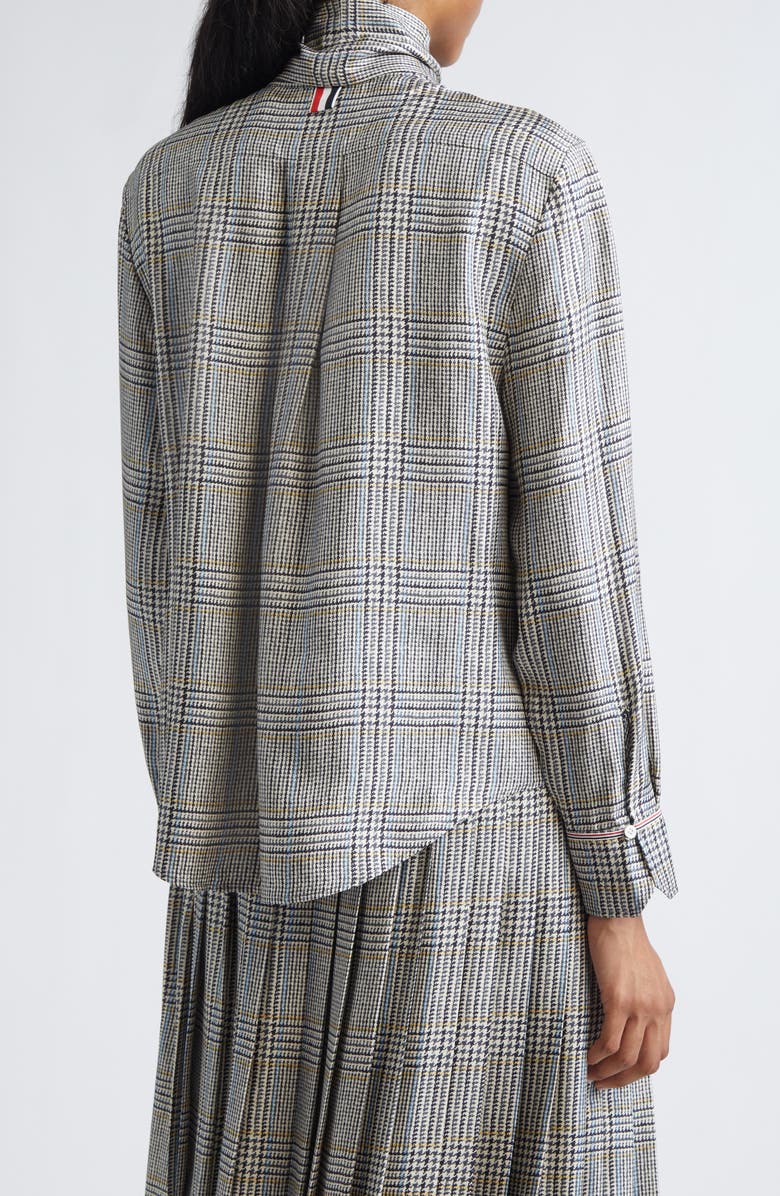 Thom Browne Pow Hunting Bow Silk Tweed Button-Up Shirt, Alternate, color, Black/ White