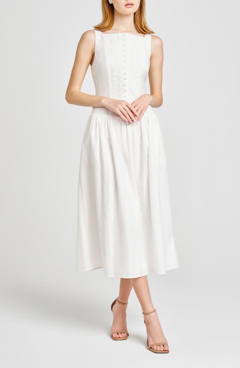 WAYF Eve Eyelet Embroidery A-Line Midi Dress, Alternate, color, Ivory