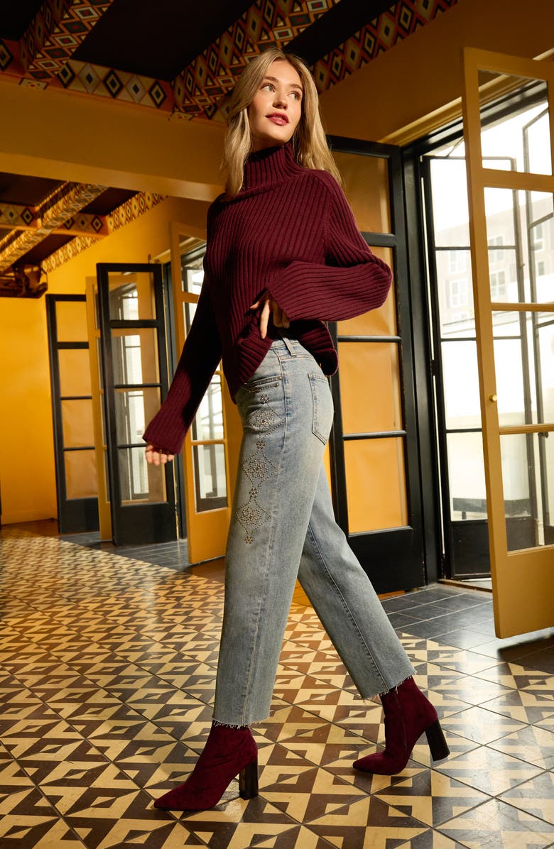 KUT from the Kloth Fay Embellished Raw Hem High Waist Ankle Straight Leg Jeans, Alternate, color, Aglow