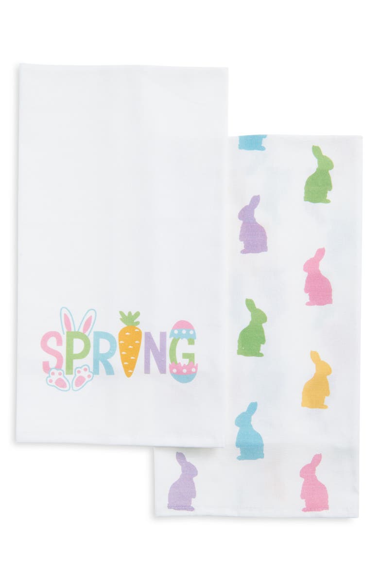 C&F Home Spring Bunny Set of 2 Cotton Kitchen Towels, Main, color, Multi White