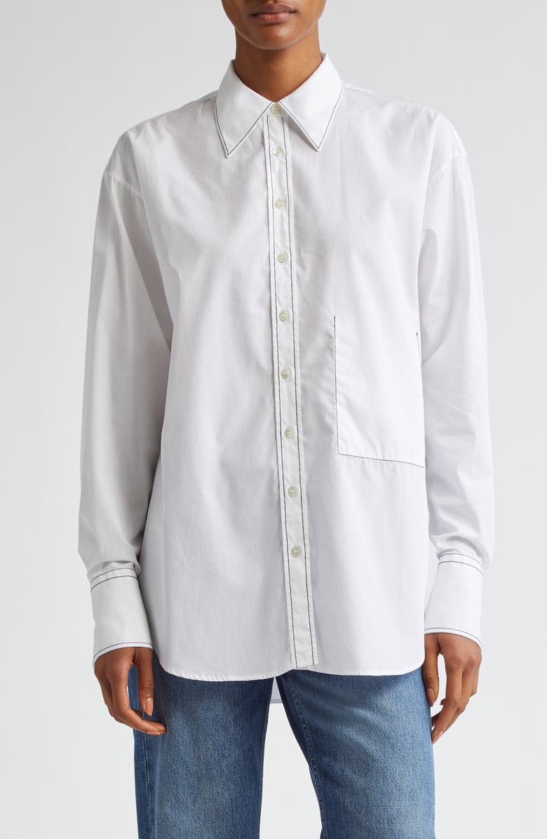 BITE Studios Contrast Stitch Organic Cotton Button-Up Shirt, Main, color,
