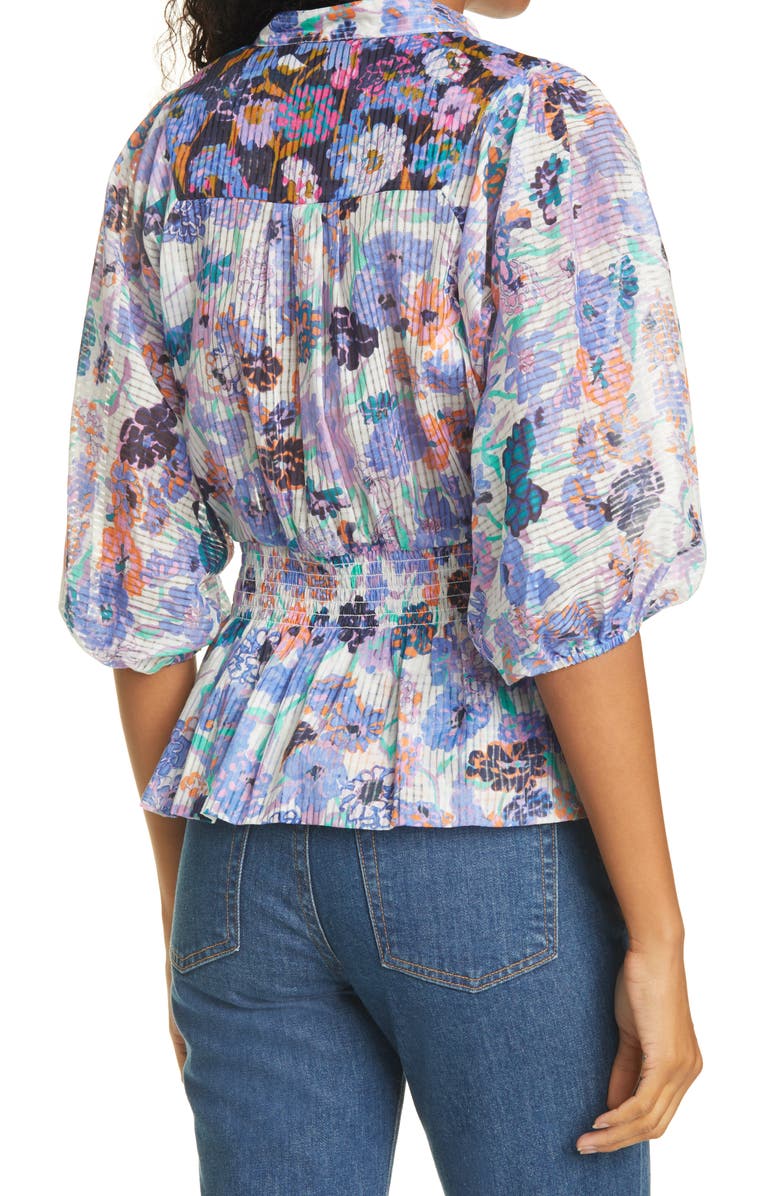 Tanya Taylor Otis Floral Cotton Blouse, Alternate, color, 