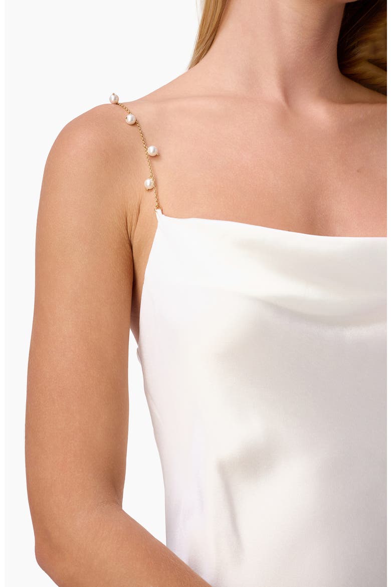 Shallon Faux Pearl Strap Satin Gown, Alternate, color, WHITE