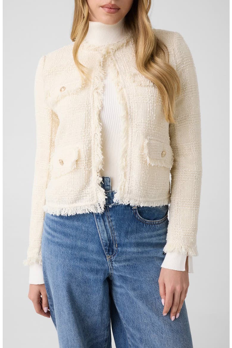 Jenny Fringed Tweed Jacket, Main, color, DOVE WHITE