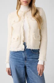 GUESS Jenny Fringed Tweed Jacket