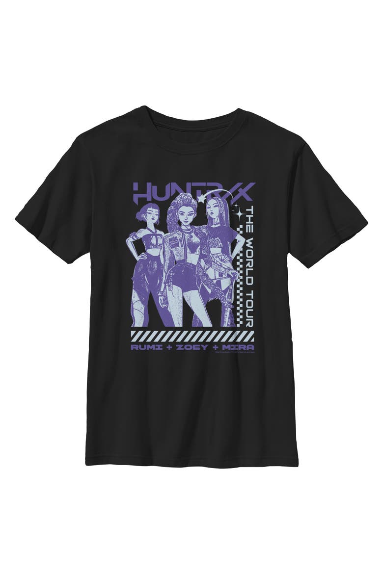 Boy's KPop Demon Hunters Rumi Zoey Mira Tour  Graphic T-Shirt, Main, color, Black