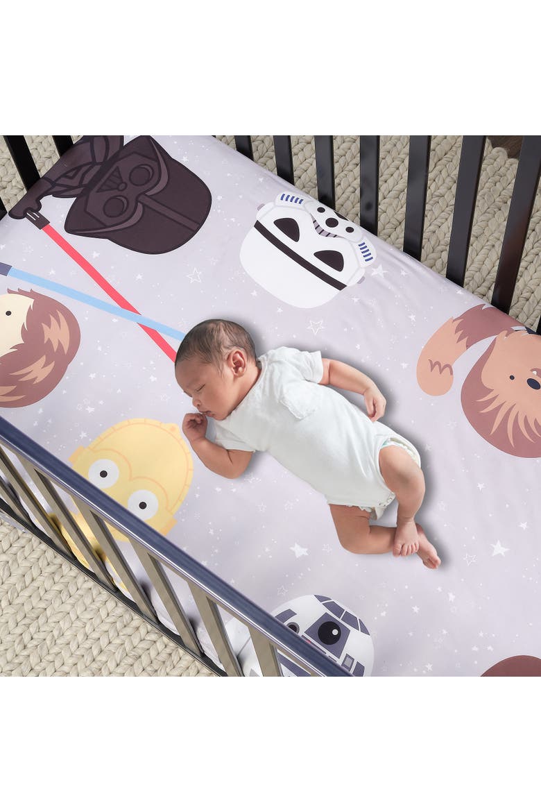 Star Wars Galaxy Cotton Fitted Crib Sheet - Yoda/Darth Vader/R2D2, Alternate, color, Gray