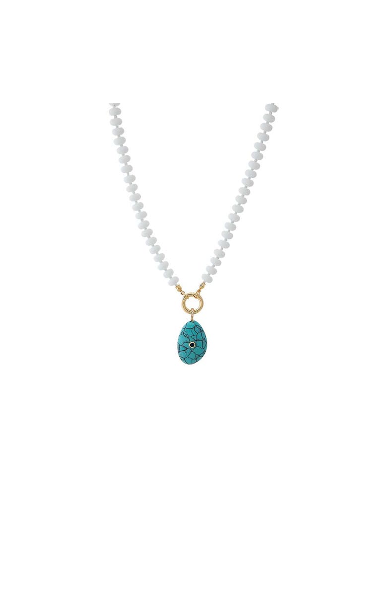 BY ADINA EDEN Colored CZ Bezel Natural Stone Pendant Beaded Clicker Necklace, Main, color, Turquoise