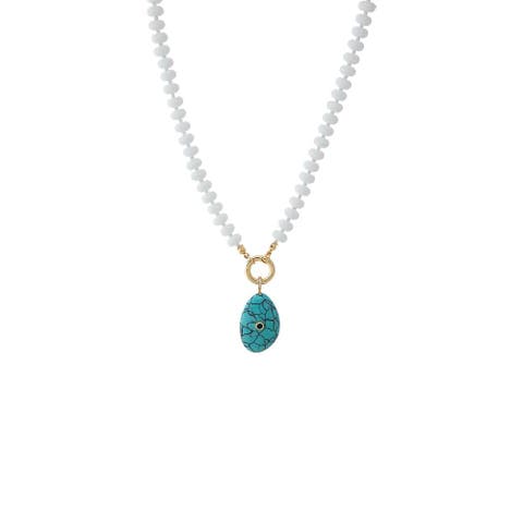 Colored CZ Bezel Natural Stone Pendant Beaded Clicker Necklace